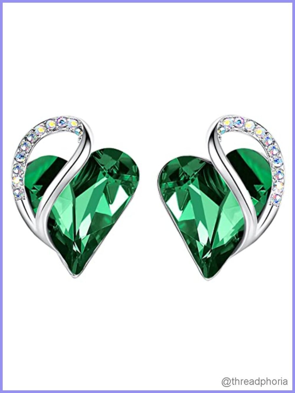Silver Plated Heart Stud Earrings with Birthstone Crystal